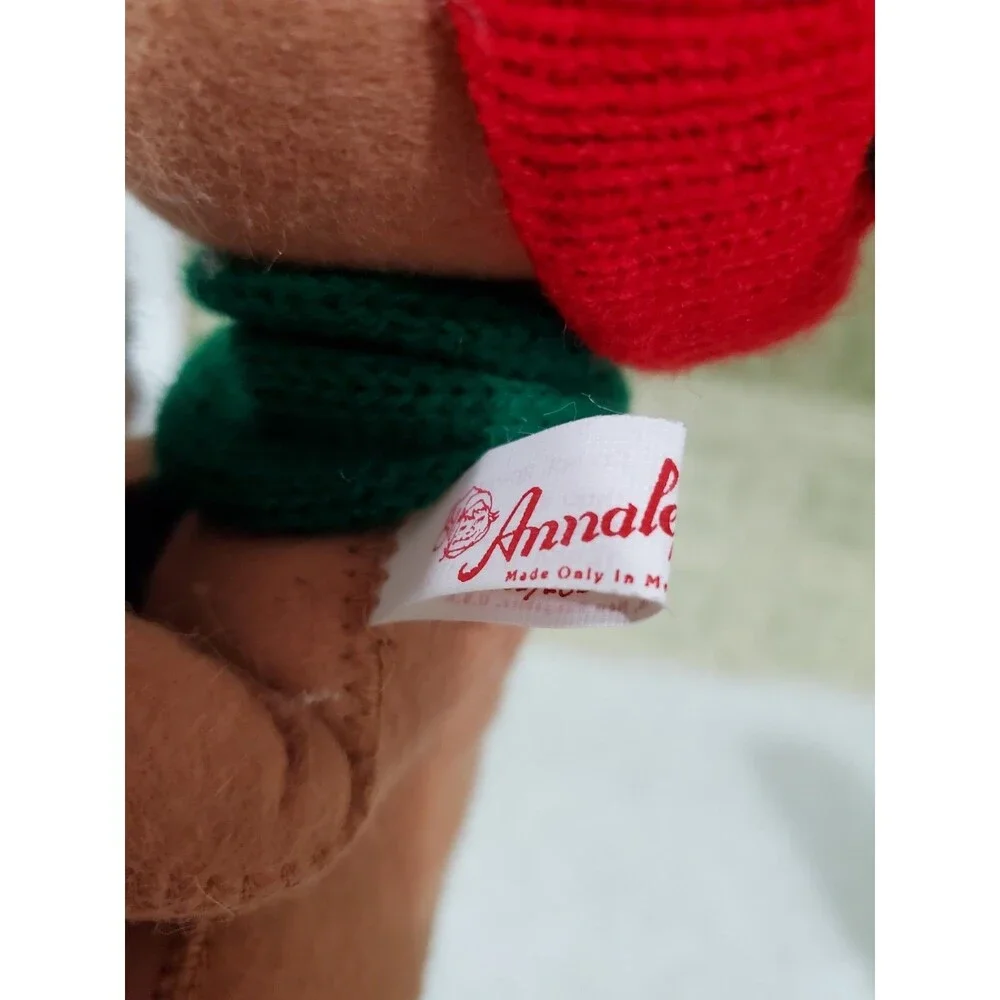 Annalee Mobilitee 1984 Brown Bear w/ Snowball Red Striped Hat Green Scarf 11